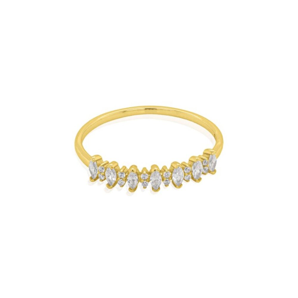 NWT Tamia Half Eternity Marquise Ring // 14kt Gold Vermeil + CZ (Size 8)